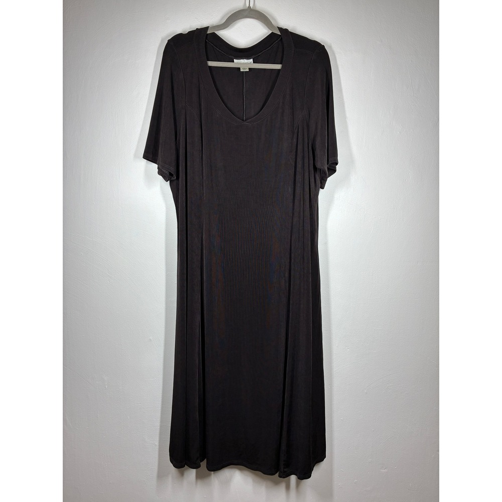 Coldwater Creek Brown Short Sleeve Midi Dress Plus Size 3X Stretchy Spandex USA